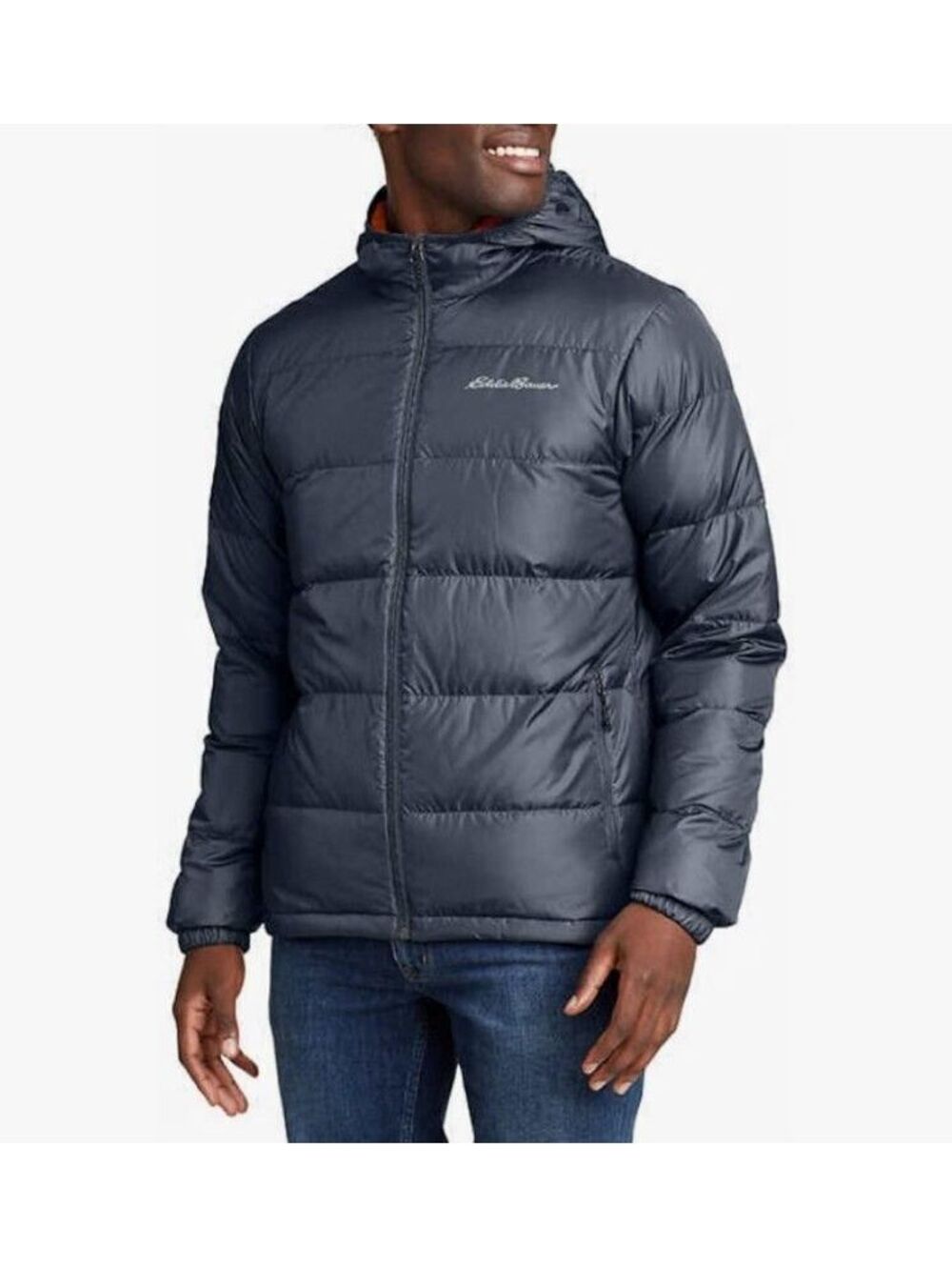Size L - Men's Eddie Bauer Hooded Down Navy Jacket - Wide